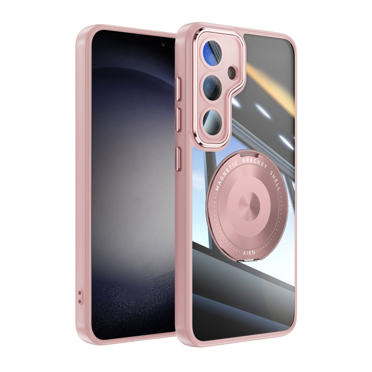 For Samsung Galaxy S25+ 5G 360 Holder MagSafe Acrylic Hybrid TPU Phone Case(Pink) by buy2fix
