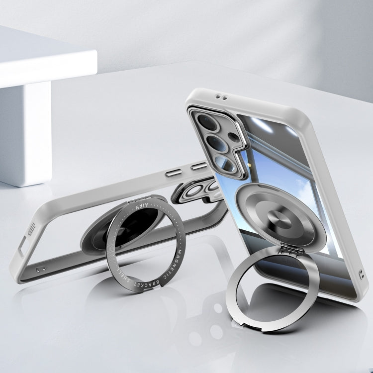 For Samsung Galaxy S25+ 5G 360 Holder MagSafe Acrylic Hybrid TPU Phone Case(Grey) by buy2fix