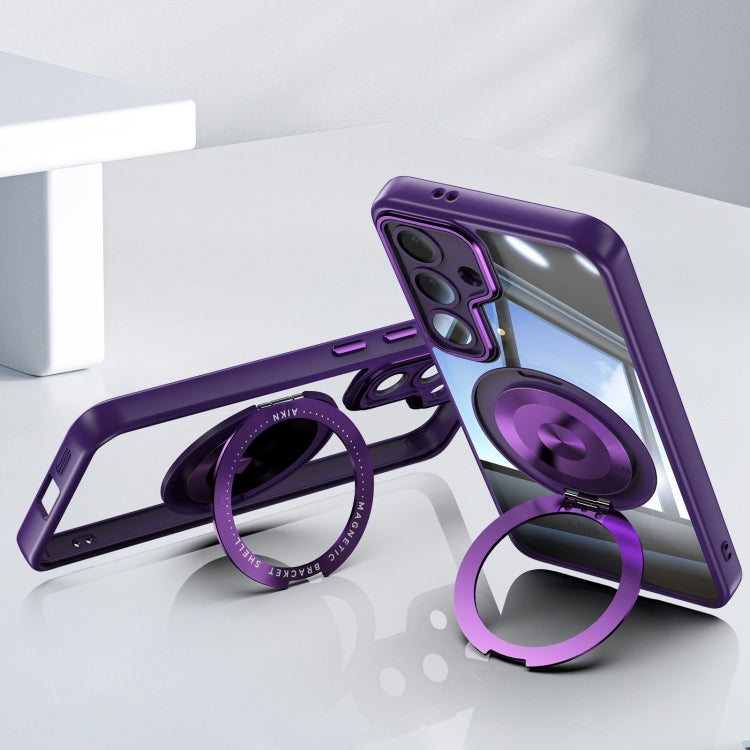 For Samsung Galaxy S25+ 5G 360 Holder MagSafe Acrylic Hybrid TPU Phone Case(Purple) by buy2fix