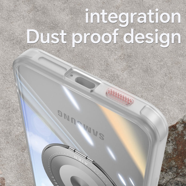 For Samsung Galaxy S25+ 5G 360 Holder MagSafe Acrylic Hybrid TPU Phone Case(Frosted White) by buy2fix