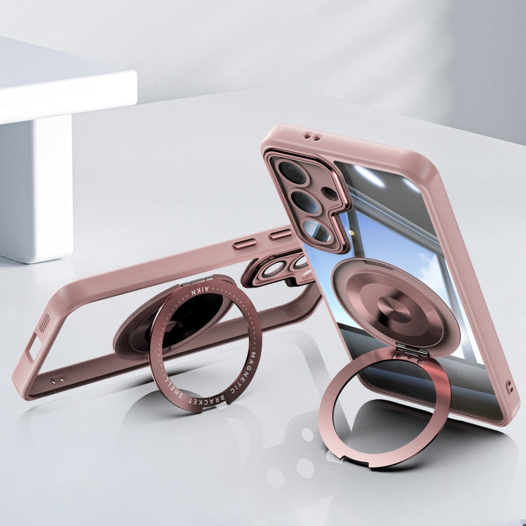 For Samsung Galaxy S25 5G 360 Holder MagSafe Acrylic Hybrid TPU Phone Case(Pink) by buy2fix