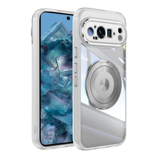 For Google Pixel 9 Pro 360 Holder Magsafe Acrylic Hybrid TPU Phone Case(Frosted White) by buy2fix
