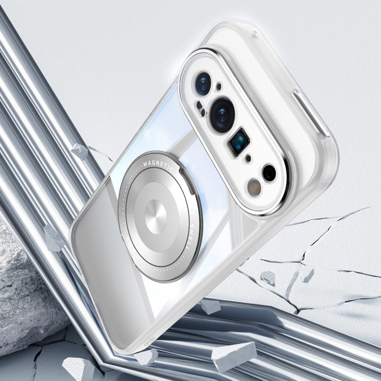 For Google Pixel 9 Pro 360 Holder Magsafe Acrylic Hybrid TPU Phone Case(Frosted White) by buy2fix