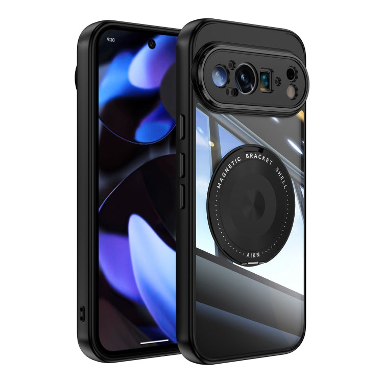 For Google Pixel 9 360 Holder Magsafe Acrylic Hybrid TPU Phone Case(Black) by buy2fix