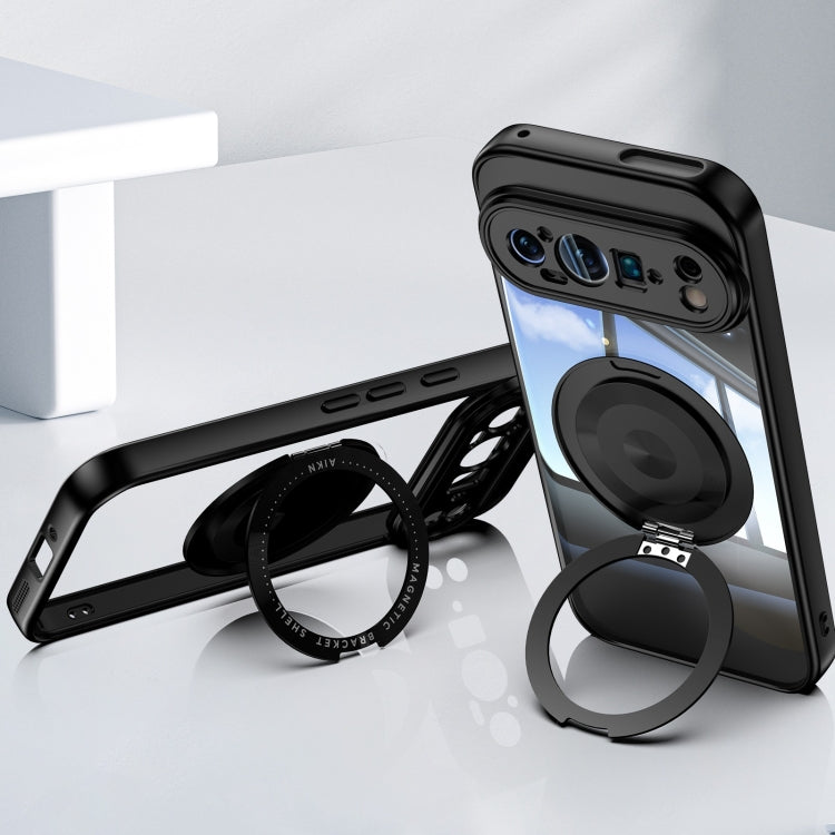 For Google Pixel 9 360 Holder Magsafe Acrylic Hybrid TPU Phone Case(Black) by buy2fix