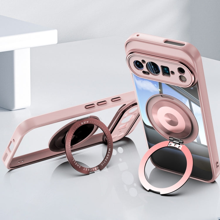 For Google Pixel 9 360 Holder Magsafe Acrylic Hybrid TPU Phone Case(Pink) by buy2fix