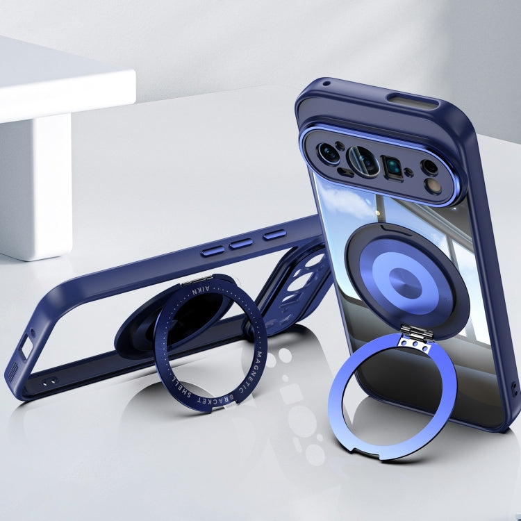 For Google Pixel 9 360 Holder Magsafe Acrylic Hybrid TPU Phone Case(Blue) by buy2fix