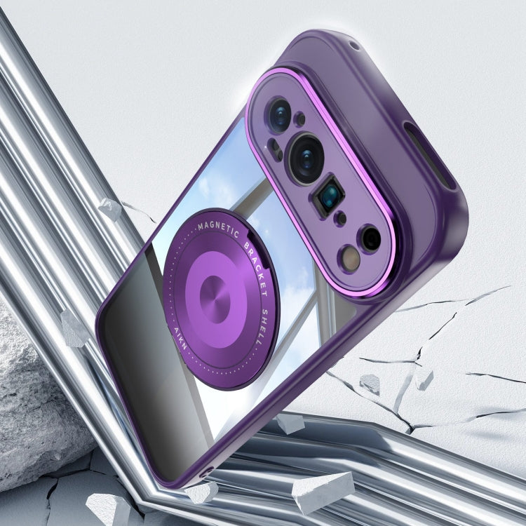 For Google Pixel 9 360 Holder Magsafe Acrylic Hybrid TPU Phone Case(Purple) by buy2fix