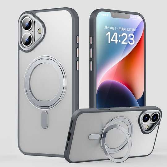 For iPhone 16 Plus 360 Rotating MagSafe Magnetic Frosted Phone Case(Grey)