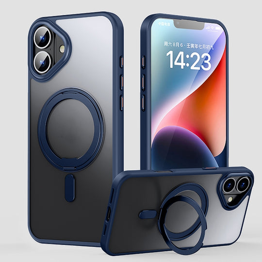 For iPhone 16 Plus 360 Rotating MagSafe Magnetic Frosted Phone Case(Dark Blue)