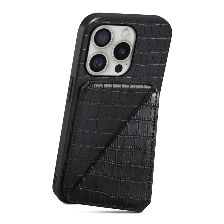 For iPhone 16 Pro Imitation Crocodile Leather Back Phone Case with Holder(Black) by buy2fix