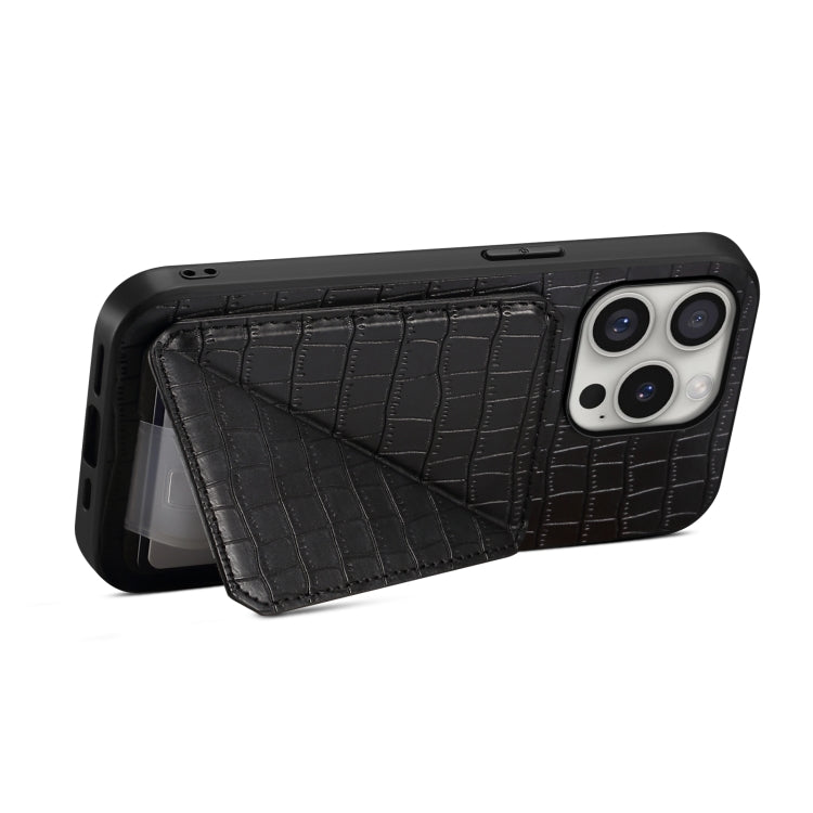 For iPhone 16 Pro Imitation Crocodile Leather Back Phone Case with Holder(Black) by buy2fix