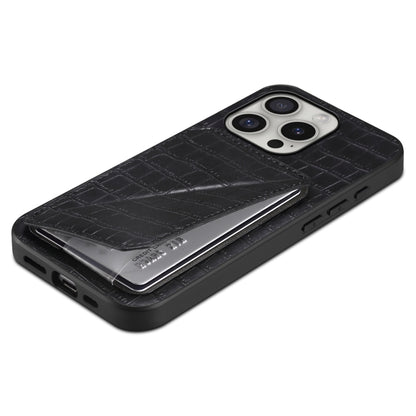 For iPhone 16 Pro Imitation Crocodile Leather Back Phone Case with Holder(Black) by buy2fix