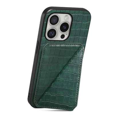 For iPhone 16 Pro Imitation Crocodile Leather Back Phone Case with Holder(Green) by buy2fix