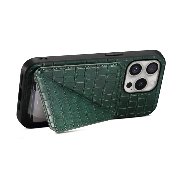 For iPhone 16 Pro Imitation Crocodile Leather Back Phone Case with Holder(Green) by buy2fix