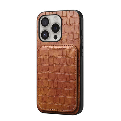 For iPhone 16 Pro Imitation Crocodile Leather Back Phone Case with Holder(Brown) by buy2fix