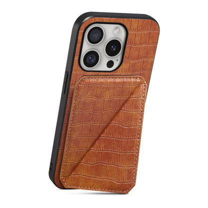 For iPhone 16 Pro Imitation Crocodile Leather Back Phone Case with Holder(Brown) by buy2fix