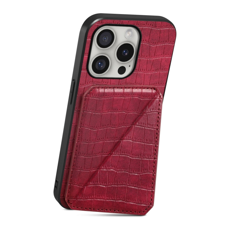 For iPhone 16 Pro Imitation Crocodile Leather Back Phone Case with Holder(Rose Red) by buy2fix