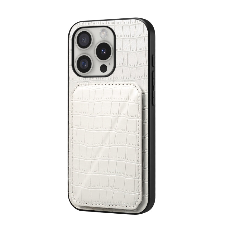 For iPhone 16 Pro Imitation Crocodile Leather Back Phone Case with Holder(White) by buy2fix
