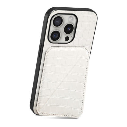 For iPhone 16 Pro Imitation Crocodile Leather Back Phone Case with Holder(White) by buy2fix