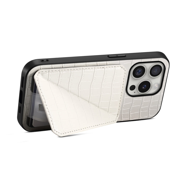 For iPhone 16 Pro Imitation Crocodile Leather Back Phone Case with Holder(White) by buy2fix