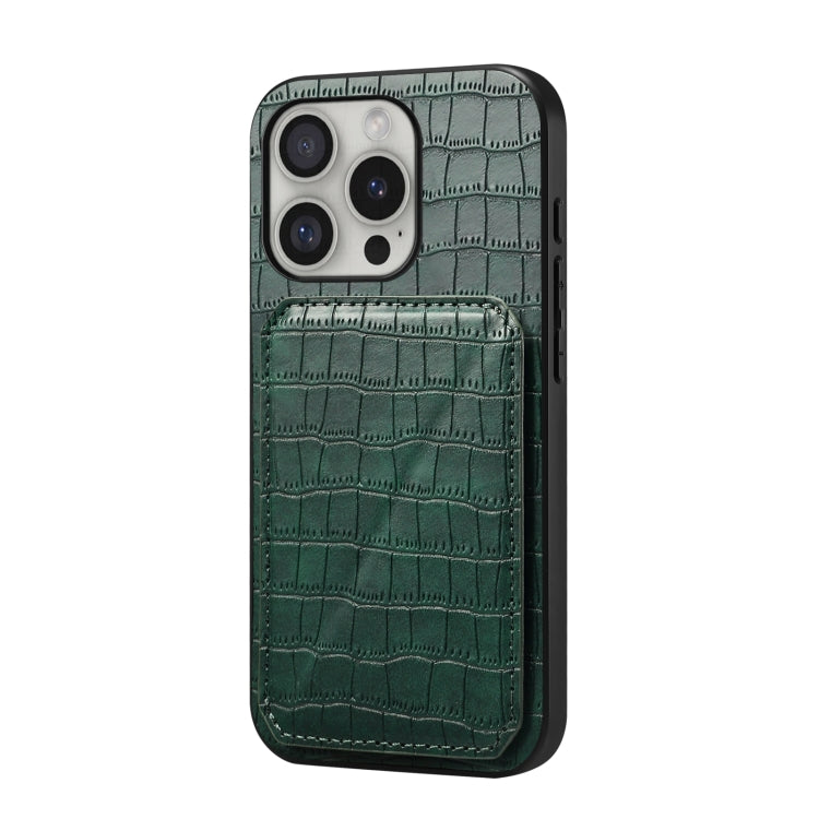 For iPhone 16 Pro Max Imitation Crocodile Leather Back Phone Case with Holder(Green) by buy2fix