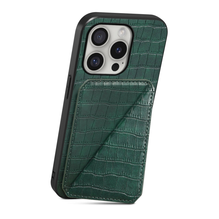 For iPhone 16 Pro Max Imitation Crocodile Leather Back Phone Case with Holder(Green) by buy2fix
