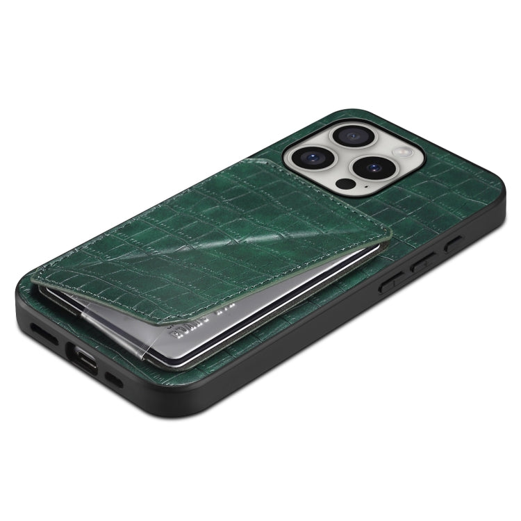 For iPhone 16 Pro Max Imitation Crocodile Leather Back Phone Case with Holder(Green) by buy2fix