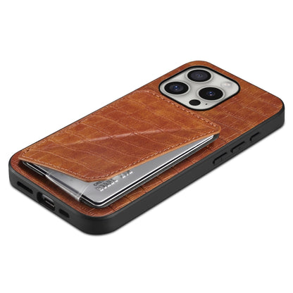 For iPhone 16 Pro Max Imitation Crocodile Leather Back Phone Case with Holder(Brown) by buy2fix