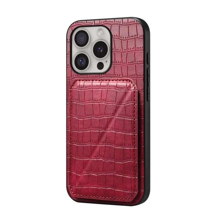 For iPhone 16 Pro Max Imitation Crocodile Leather Back Phone Case with Holder(Rose Red) by buy2fix