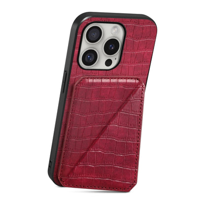 For iPhone 16 Pro Max Imitation Crocodile Leather Back Phone Case with Holder(Rose Red) by buy2fix
