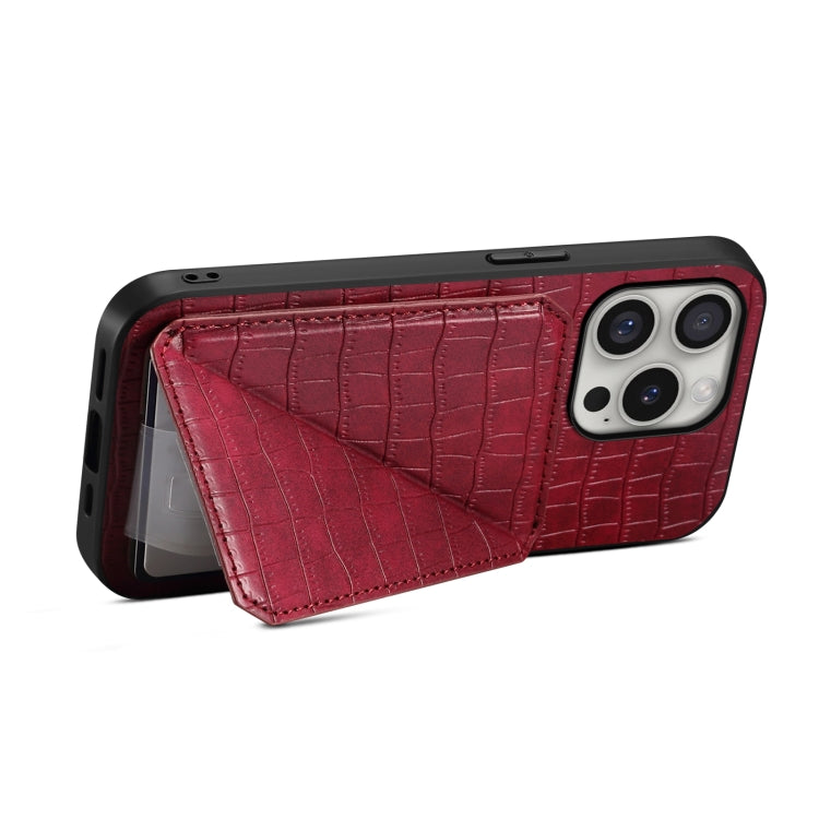 For iPhone 16 Pro Max Imitation Crocodile Leather Back Phone Case with Holder(Rose Red) by buy2fix