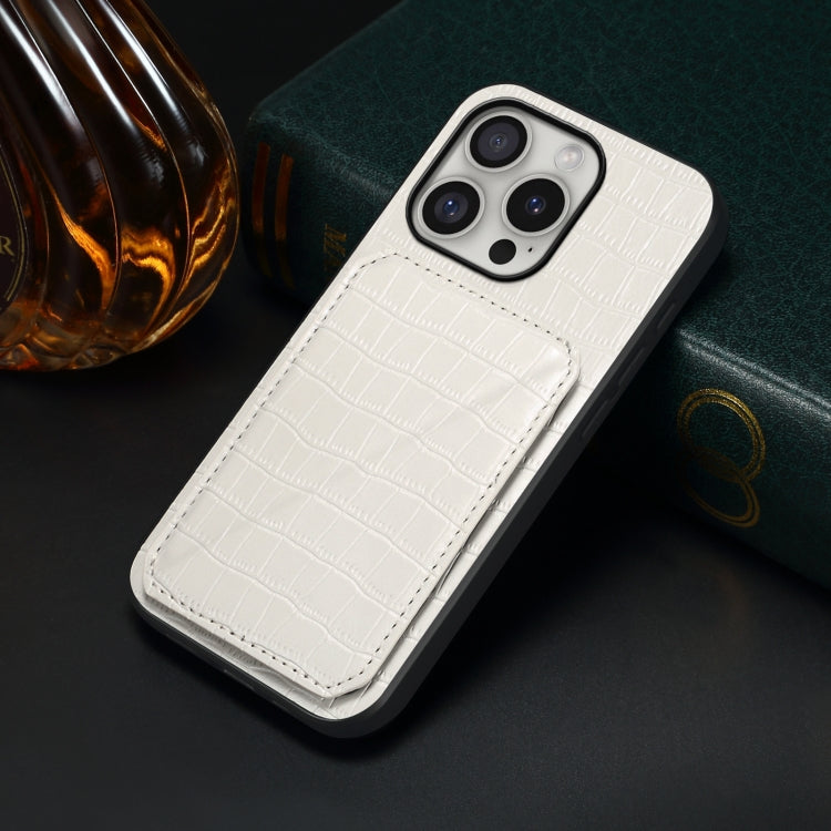 For iPhone 16 Pro Max Imitation Crocodile Leather Back Phone Case with Holder(White) by buy2fix