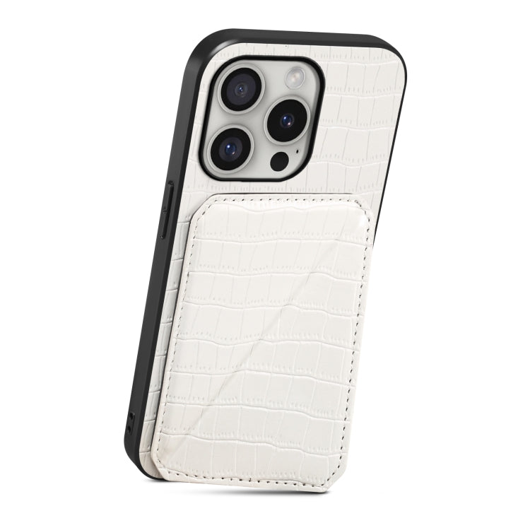 For iPhone 16 Pro Max Imitation Crocodile Leather Back Phone Case with Holder(White) by buy2fix