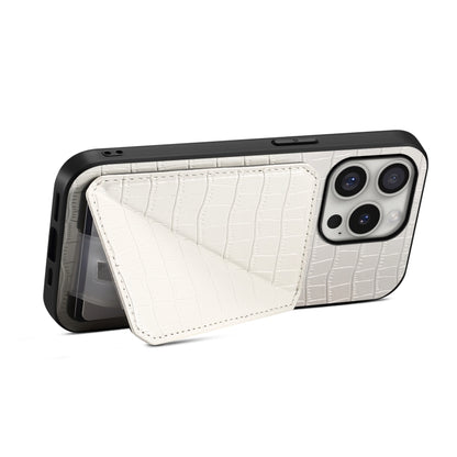 For iPhone 16 Pro Max Imitation Crocodile Leather Back Phone Case with Holder(White) by buy2fix