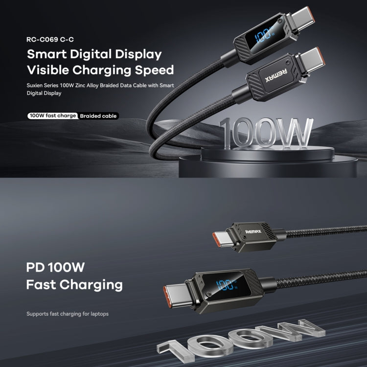 REMAX RC-C069 1.2m 100W Type-C to Type-C Digital Display Braided Fast Charging Cable(Black) - USB-C & Type-C Cable by REMAX | Online Shopping UK | buy2fix