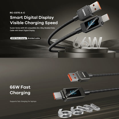 REMAX RC-C070 1.2m 66W USB to Type-C Digital Display Braided Fast Charging Cable(Black) - USB-C & Type-C Cable by REMAX | Online Shopping UK | buy2fix
