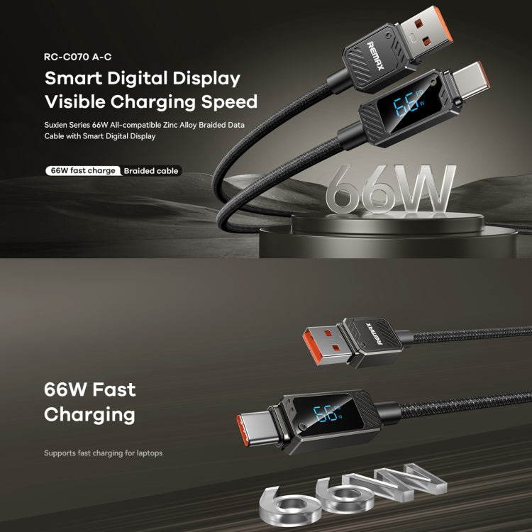 REMAX RC-C070 1.2m 66W USB to Type-C Digital Display Braided Fast Charging Cable(White) - USB-C & Type-C Cable by REMAX | Online Shopping UK | buy2fix