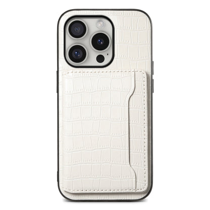 For iPhone 16 Pro Crocodile Texture Card Bag Design Full Coverage Phone Case(White) - iPhone 16 Pro Cases by buy2fix | Online Shopping UK | buy2fix