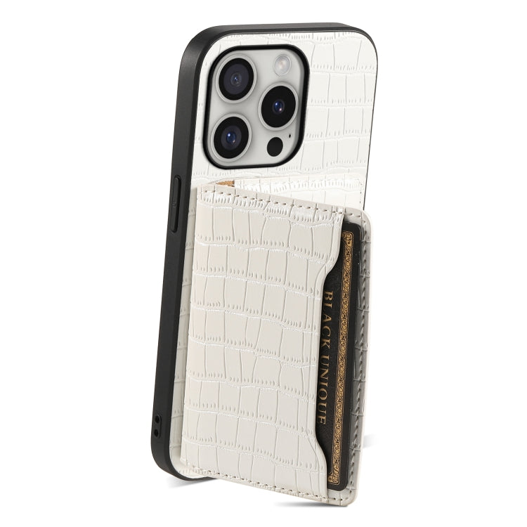 For iPhone 16 Pro Crocodile Texture Card Bag Design Full Coverage Phone Case(White) - iPhone 16 Pro Cases by buy2fix | Online Shopping UK | buy2fix