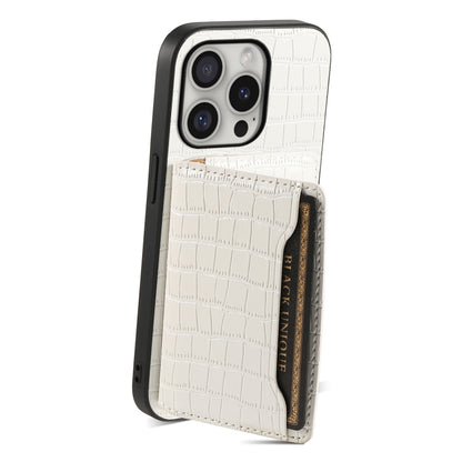 For iPhone 16 Pro Crocodile Texture Card Bag Design Full Coverage Phone Case(White) - iPhone 16 Pro Cases by buy2fix | Online Shopping UK | buy2fix