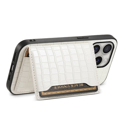 For iPhone 16 Pro Crocodile Texture Card Bag Design Full Coverage Phone Case(White) - iPhone 16 Pro Cases by buy2fix | Online Shopping UK | buy2fix