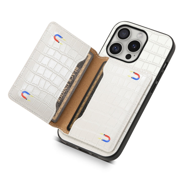 For iPhone 16 Pro Crocodile Texture Card Bag Design Full Coverage Phone Case(White) - iPhone 16 Pro Cases by buy2fix | Online Shopping UK | buy2fix
