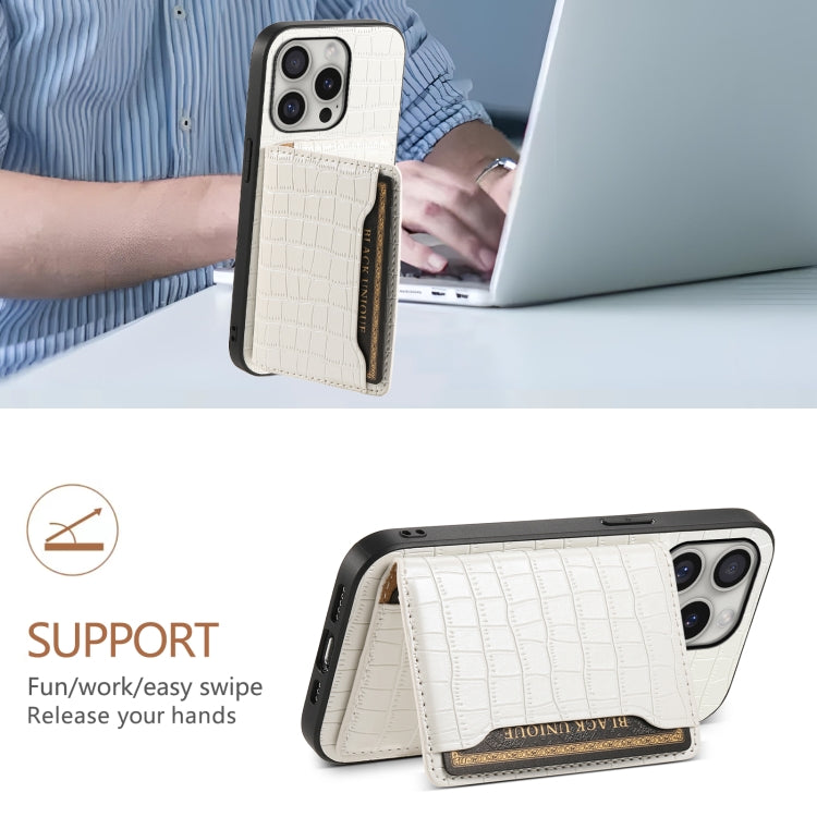 For iPhone 16 Pro Crocodile Texture Card Bag Design Full Coverage Phone Case(White) - iPhone 16 Pro Cases by buy2fix | Online Shopping UK | buy2fix