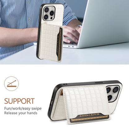 For iPhone 16 Pro Crocodile Texture Card Bag Design Full Coverage Phone Case(White) - iPhone 16 Pro Cases by buy2fix | Online Shopping UK | buy2fix