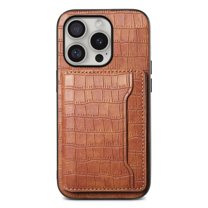 For iPhone 16 Pro Max Crocodile Texture Card Bag Design Full Coverage Phone Case(Brown) by buy2fix