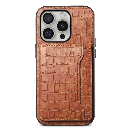 For iPhone 16 Pro Max Crocodile Texture Card Bag Design Full Coverage Phone Case(Brown) by buy2fix