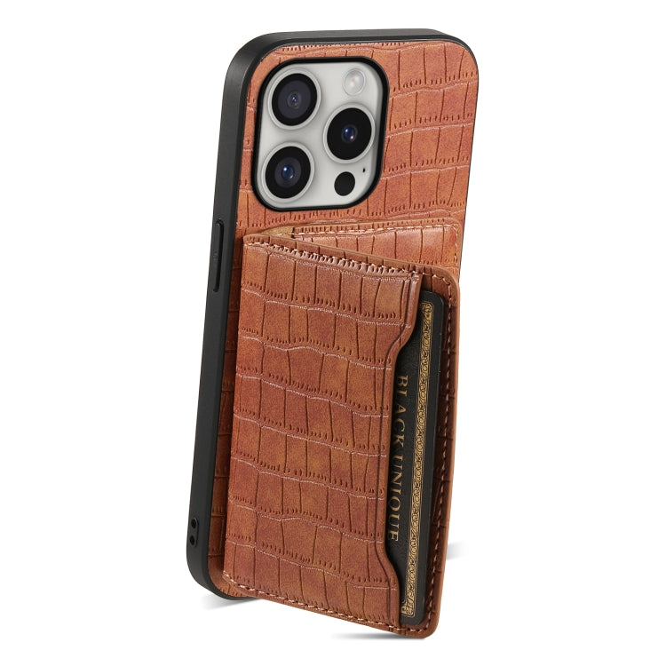For iPhone 16 Pro Max Crocodile Texture Card Bag Design Full Coverage Phone Case(Brown) by buy2fix
