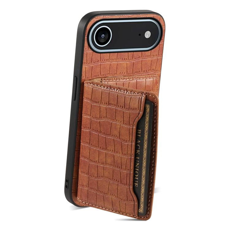 For iPhone Air Crocodile Texture Card Bag Design Full Coverage Phone Case(Brown) - iPhone Air Cases by buy2fix | Online Shopping UK | buy2fix
