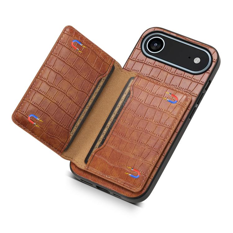 For iPhone Air Crocodile Texture Card Bag Design Full Coverage Phone Case(Brown) - iPhone Air Cases by buy2fix | Online Shopping UK | buy2fix